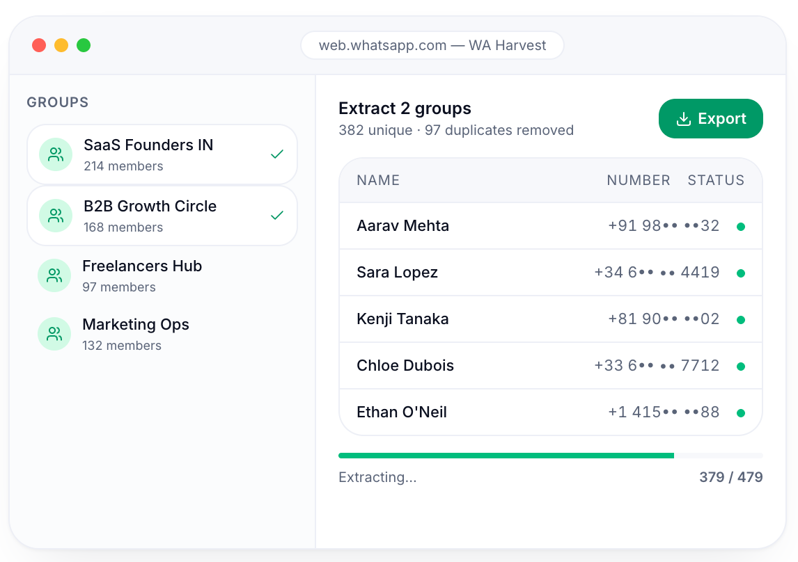 Export Any Whatsapp Group, Cleanly.