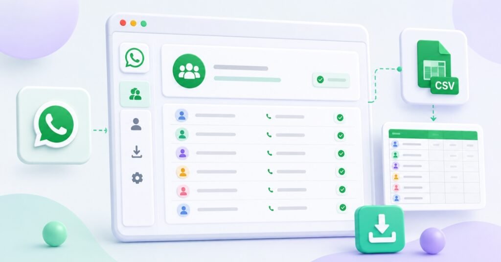WA Harvest WhatsApp group contacts CSV export illustration